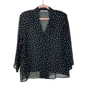 VTG Carol Anderson CA Black w/ White Polka Dots Button Up‎ Sheer Blouse Size M